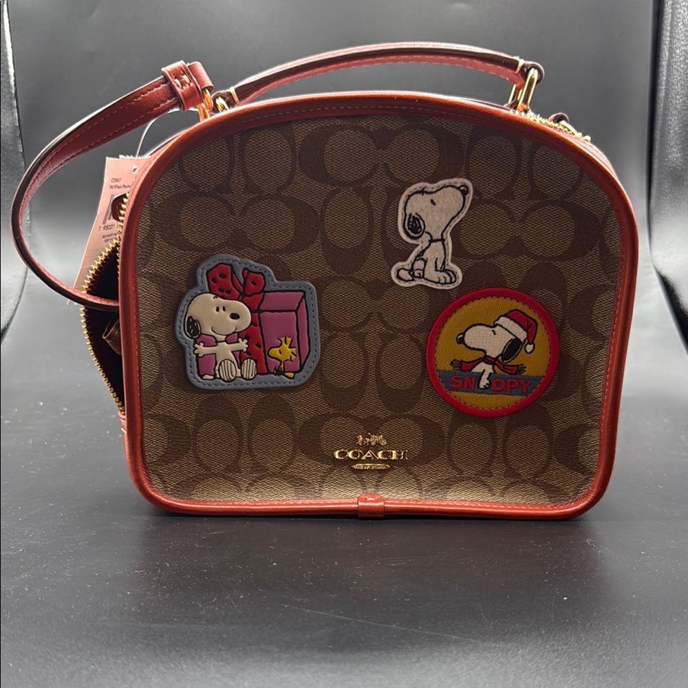 Coach Brown and Red Satchel with Snoopy Patches